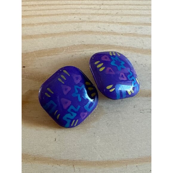 Colorful Geometric Purple Clip-On Earrings - Picture 2 of 4